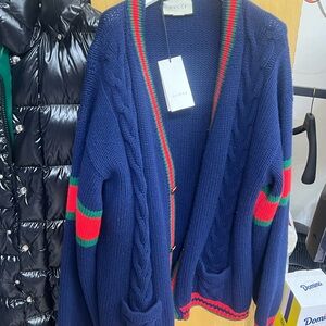 Gucci Navy Sweater with Red and Green Trim